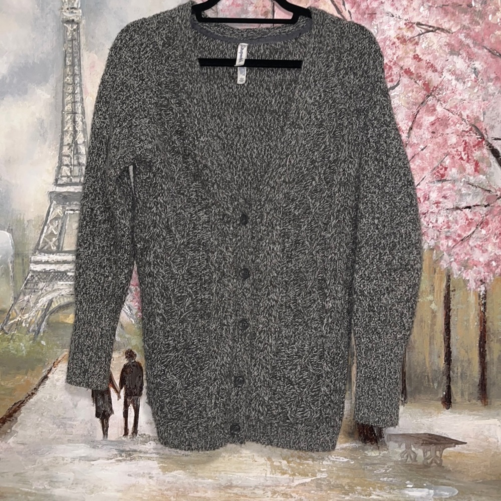 Aeropostale Heathered Gray Cardigan Button Up Front Sweater sz S